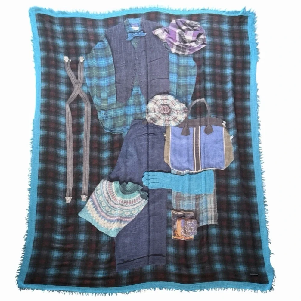 Franco Ferrari Scarf Oversized Blue Plaid Men's Clothing Graphic Art Blazer